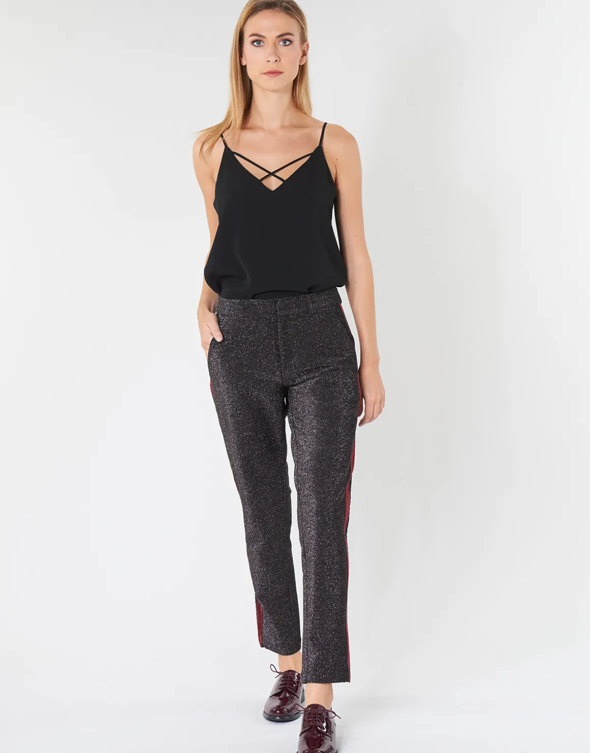 Maison Scotch - TAPERED LUREX PANTS WITH VELVET SIDE PANEL